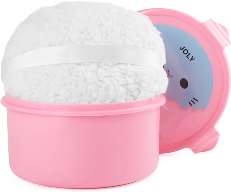 JOLY Extra Soft Powder Puff, 6" x 3" Large Body Powder Applicator, Dusting Powder Puffs with Loose Powder Container for Women (White) - Image 1